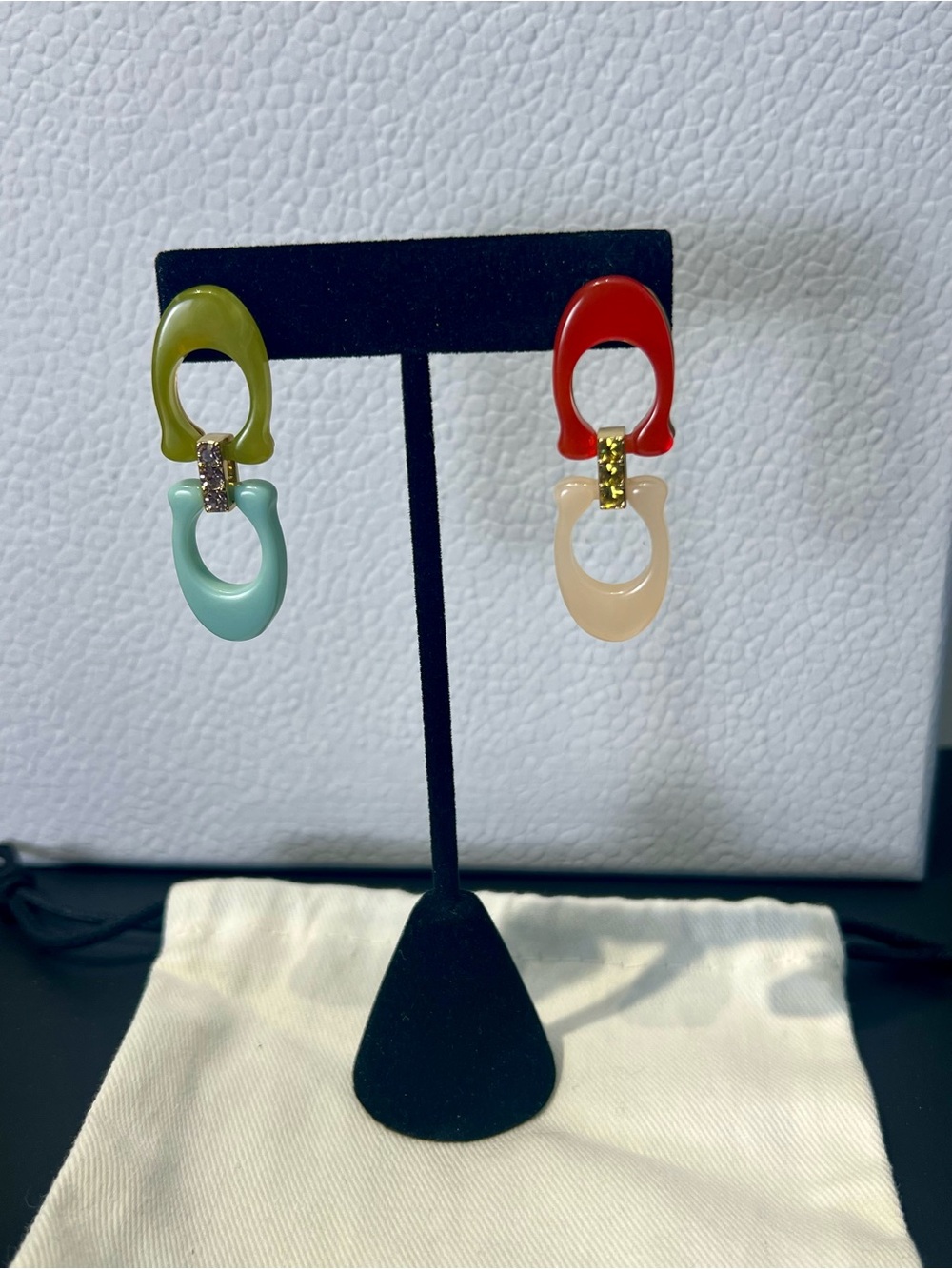 Coach Colorblock Resin Drop Earrings — Green/Red Mix